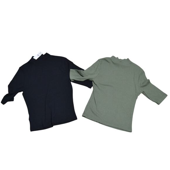 Express Essential Fitted Ribbed Mock Neck Elbow Sleeve Tops 2 total Size Medium - Picture 2 of 7